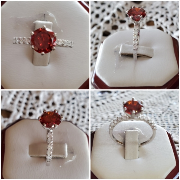 Genuine 2ct Red Garnet Ring Size 8 - Picture 2 of 8